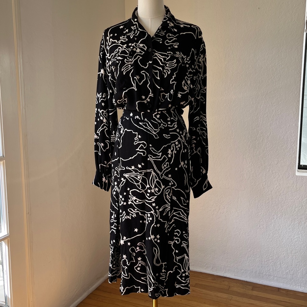 Yves Saint Laurent Zodiac signs Black and White A-line Midi Skirt